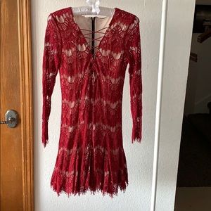 Anthropologie Red Lace & Silk Underlay